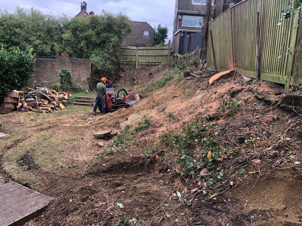 J V Tree Services conducting professional tree stump removal and land clearance in Crowborough, East Sussex. Expert tree surgeons using specialised equipment for safe and efficient site preparation.